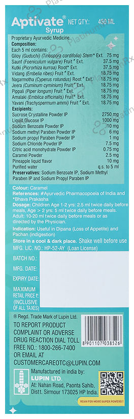 Aptivate 100% Ayurvedic Syrup 450ml