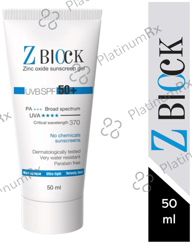 Z Block 25% Zinc Oxide Sunscreen UVB SPF 50+ Gel 50gm