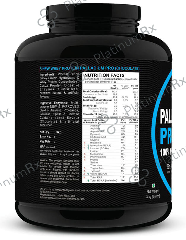 Sinew Nutrition Palladium Pro 100% Whey Protein with Digestive Enzymes Chocolate 3 kg
