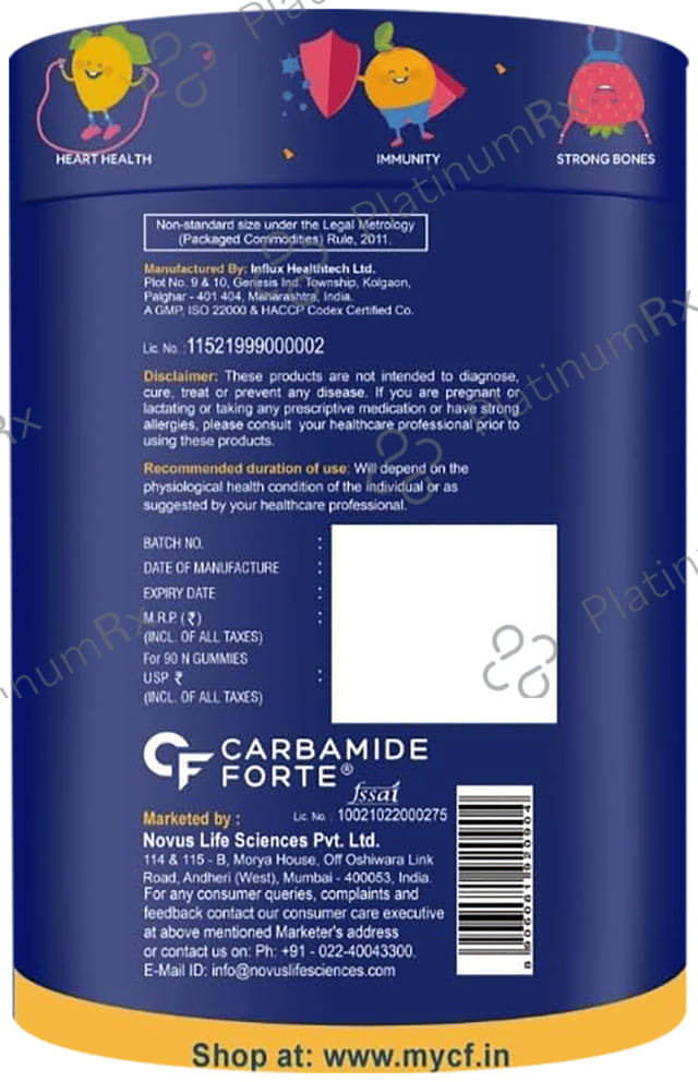 Carbamide Forte Novosules Kids Multivitamin - Gummies for Energy, Brain & Gut Health - Flavour Mango, Strawberry & Orange 60 gummies