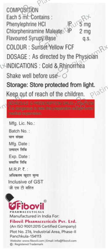 Fibcold JR 2/5mg Syrup Mango Flavour 60ml