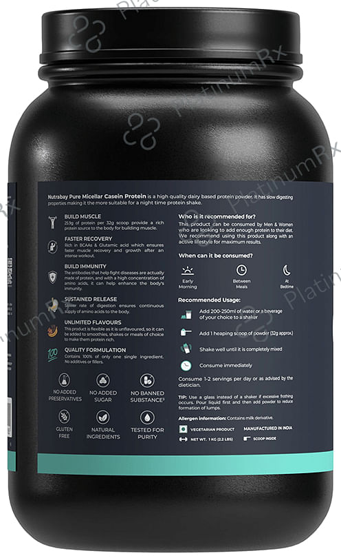 Nutrabay Pure Micellar Casein Protein - Powder for Muscle Recovery & Immunity - Unflavoured