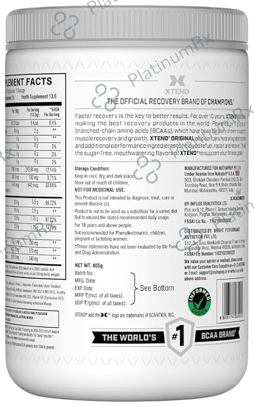 Scivation Xtend BCAA Powder with Electrolytes- For Muscle Growth & Recovery - Flavour Mango 30 servings