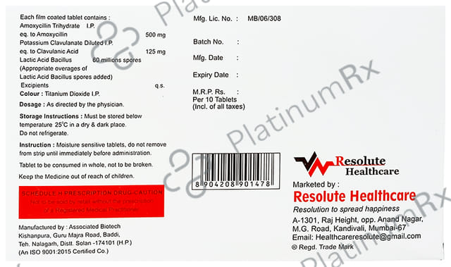 Justclav LB 500/125mg Tablet 10s