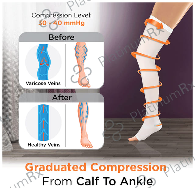 Vissco Anti-Embolism Stockings -Thigh Length-Open Toe to Improve Blood Circulation Small White