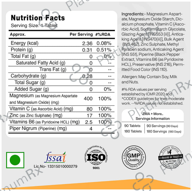 MyFitFuel ZMA+ with Vitamin C & Piperine Tablet 90 tablets
