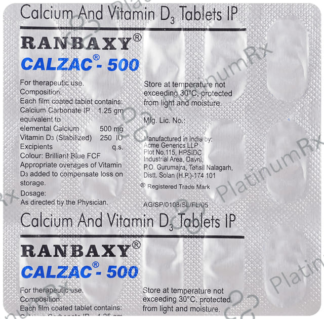 Calzac 500mg/250IU Tablet 15s
