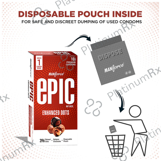 Manforce Epic Hot Dots Premium Condom with Disposable Pouch Belgian Chocolate 10s