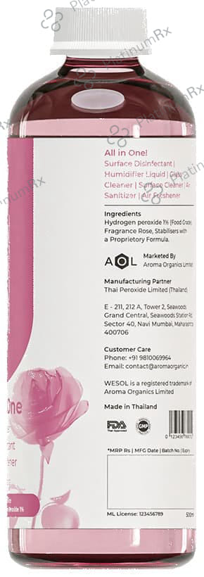 Wesol Food Grade Hydrogen Peroxide 1% All in One Multi Surface Cleaner Liquid, Disinfectant and Air Freshener Soft Rose