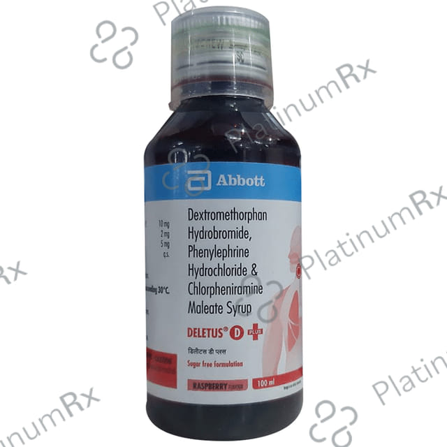 Deletus D Plus 2/10/5mg Raspberry Sugar Free Syrup 100ml