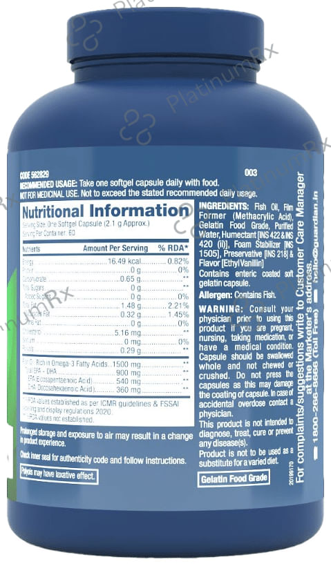 GNC Triple Strength Fish Oil Soft Gelatin Capsules with Omega 3 Fatty Acids - For Heart, Brain, Skin, Eye & Joint Health 60 capsules