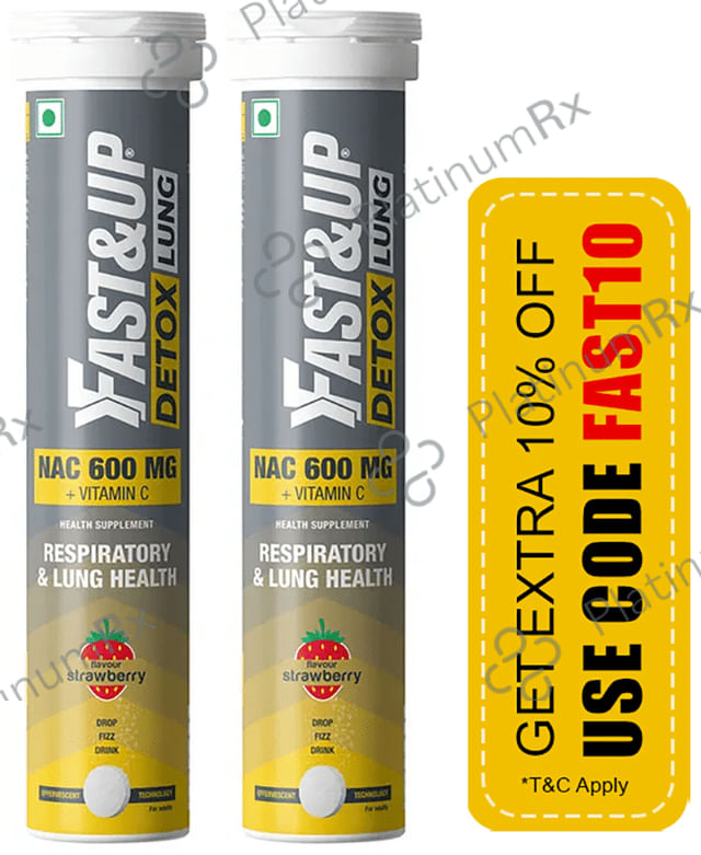 Fast&Up Detox Lung - With NAC 600mg & Vitamin C for Lung & Respiratory Support - Flavour Effervescent Tablet Strawberry 40 Effervescent
