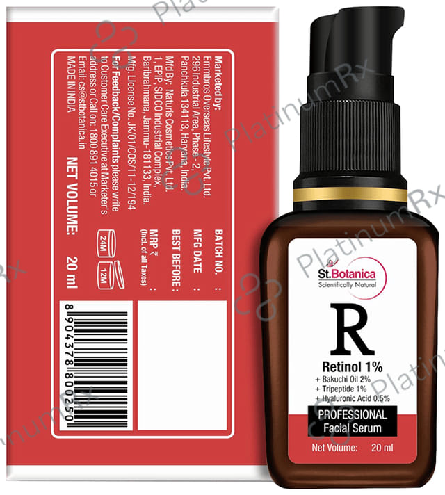 St.Botanica R Retinol 1% + Bakuchi Oil 2% + Tripeptide 1% + Hyaluronic Acid 0.5% Professional Facial Serum