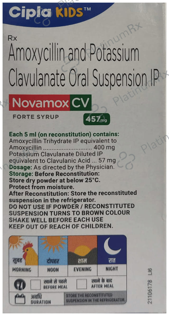 Novamox CV Forte 400/57mg Tangy Orange Syrup 30ml