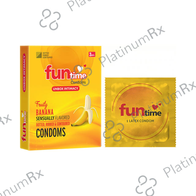 Funtime Dotted Ribbed & Contoured Fruity Banana Flavour Condom 3s