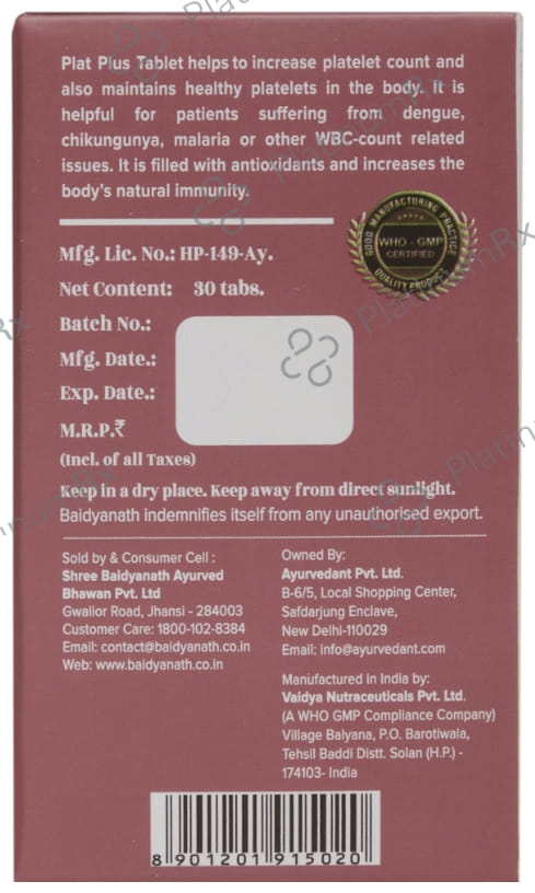 Ayurvedant Plat Plus Tablet