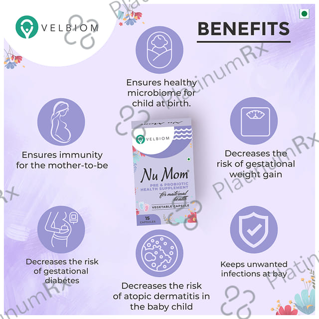 Velbiom Nu Mom Pre & Probiotic Health Supplement Vegetable Capsule for Maternal Health