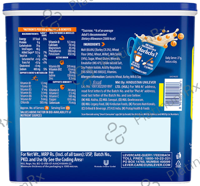 Horlicks Drink with Vitamin C, D & Zinc - For Bones & Metabolism - Flavour Powder Classic Malt
