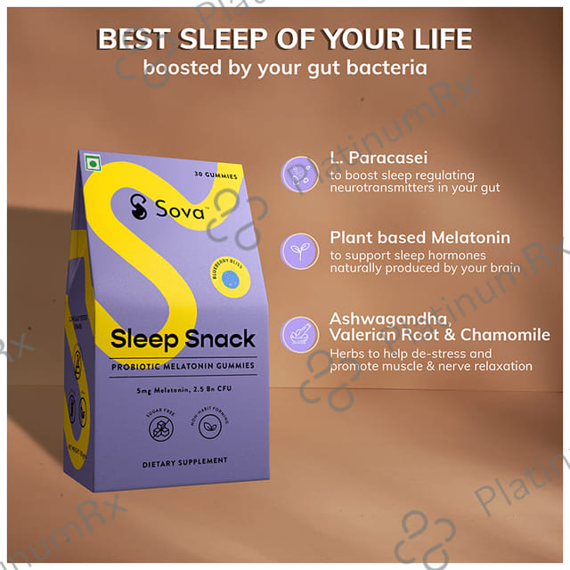 Sova Sleep Snack Probiotic Melatonin Gummies Blueberry Sugar Free