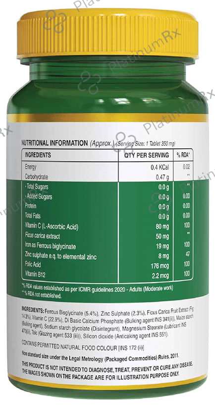 Pure Nutrition Iron with Folic Acid, Vitamin C & Zinc - For Haemoglobin Production - Tablet