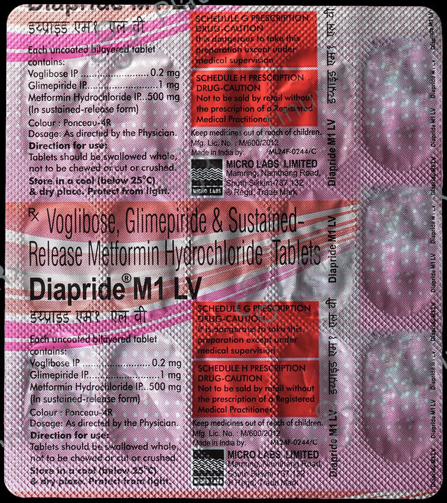 Diapride M1 LV 1/500/0.2mg Tablet SR 15s