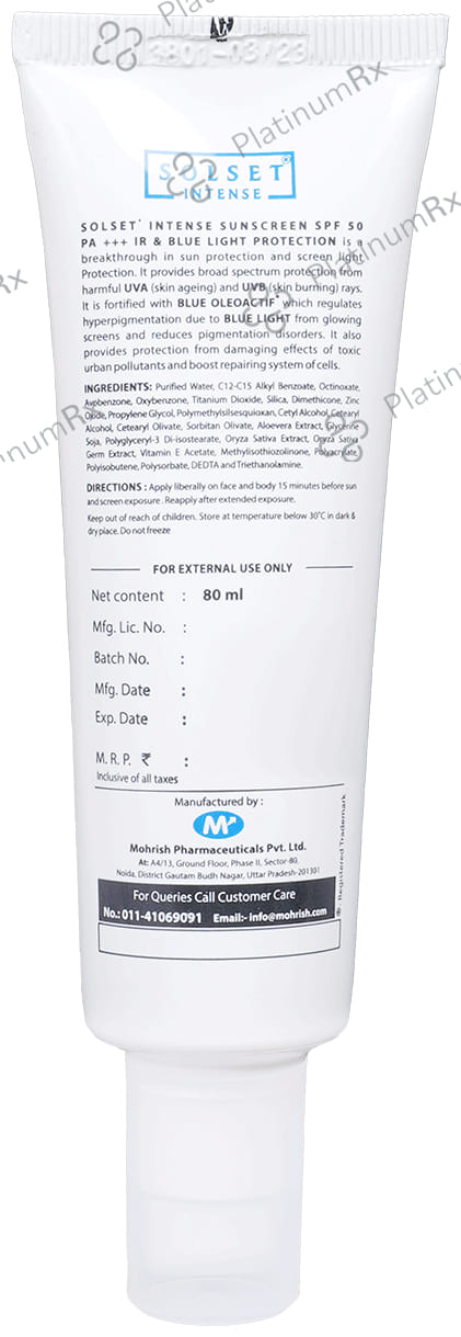 Solset Intense Sunscreen SPF 50 PA+++ Lotion 80ml