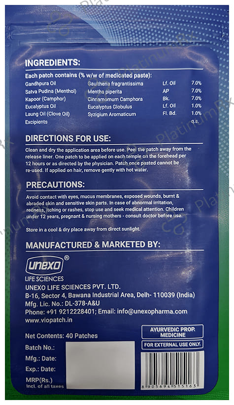 Viopatch Headache Relief Patch