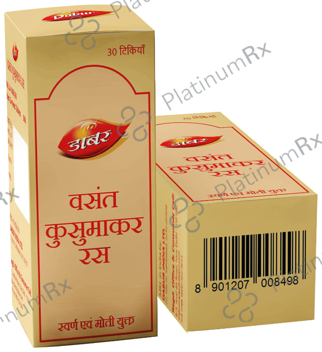 Dabur Vasant Kusumakar Ras with Gold & Pearl Tablet - For General Weakness, Heart Health, Immunity & Antioxidant Support 30 tablets