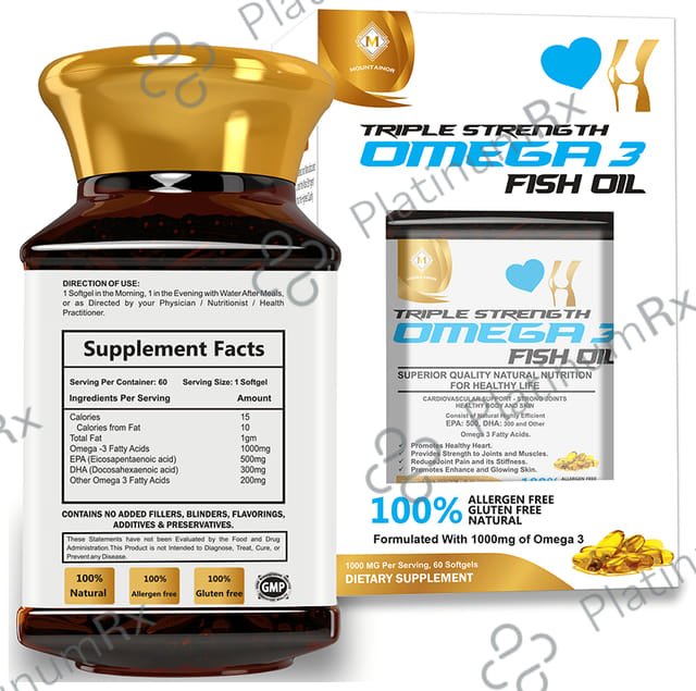 Mountainor Omega 3 Fish Oil 1000mg Triple Strength Softgel for Heart, Bones & Joints