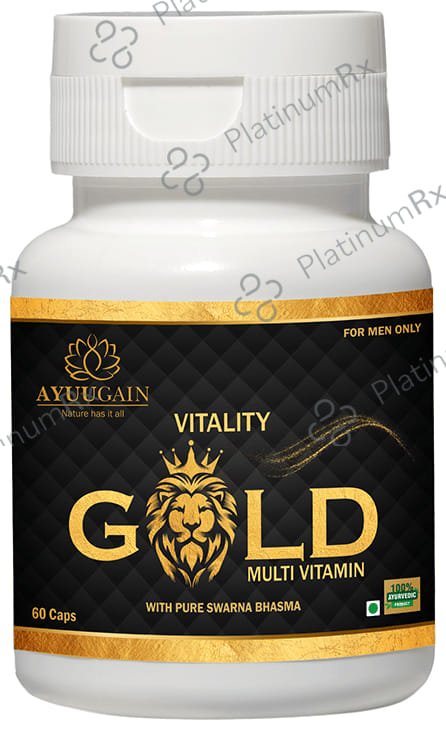 Ayuugain Vitality Gold Capsule Multivitamin For Energy, Stamina & Immunity Booster with Pure Swarna Bhasma for Men (60 Capsule) Capsule