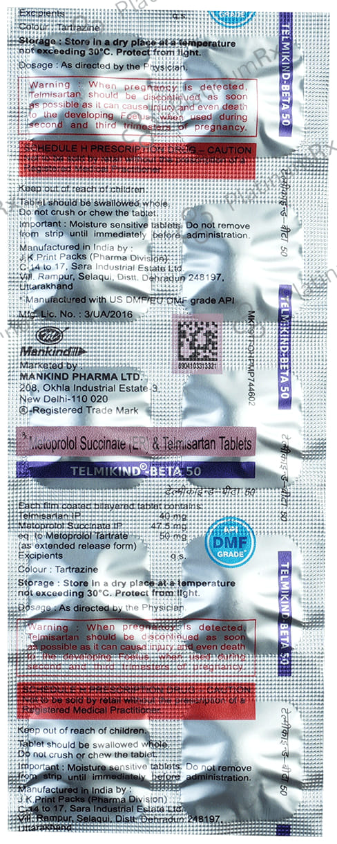 Telmikind Beta 50/40mg Tablet ER 10s