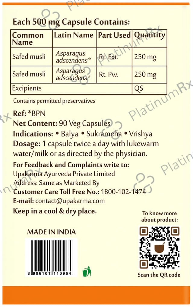 Upakarma Ayurveda Safed Musli Veg Capsule