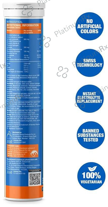 Fast&Up Reload O.R.S with Zinc & D-Glucose for Rehydration - Flavour Effervescent Tablet Orange
