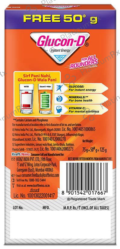 Glucon D Instant Energy Tangy Orange Flavour Powder 125gm