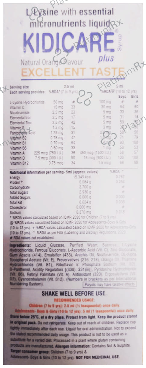 Kidicare Plus Syrup Orange 200ml