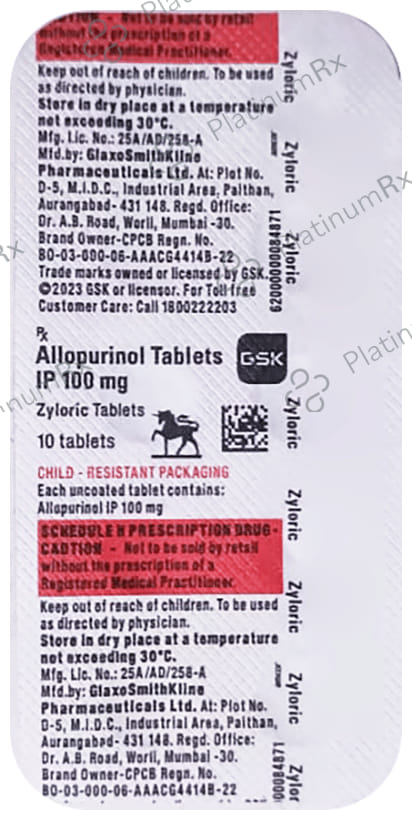 Zyloric 100mg Tablet 10s