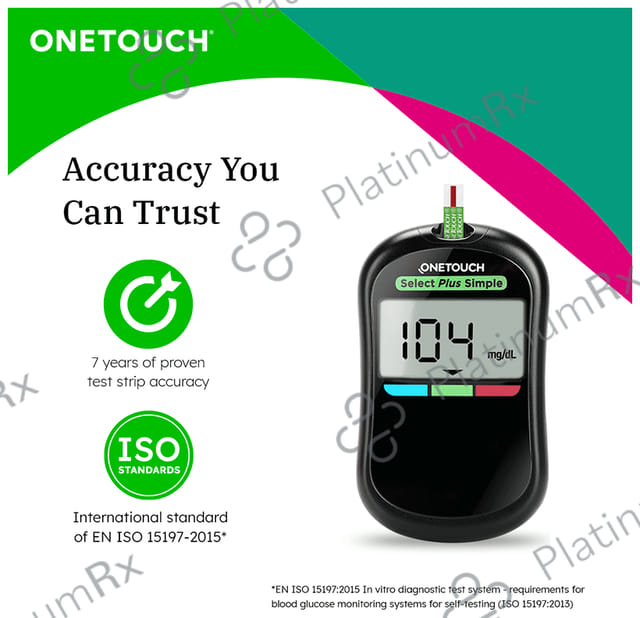 OneTouch Select Plus Simple Glucometer (10 Test Strips Free) Kit 1s
