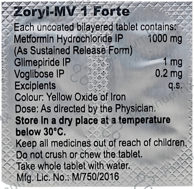 Zoryl MV Forte 1/1000/0.2mg Tablet 10s