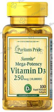 Puritan's Pride Sunvite Mega Potency Vitamin D3 250mcg Rapid Release Softgel 100s