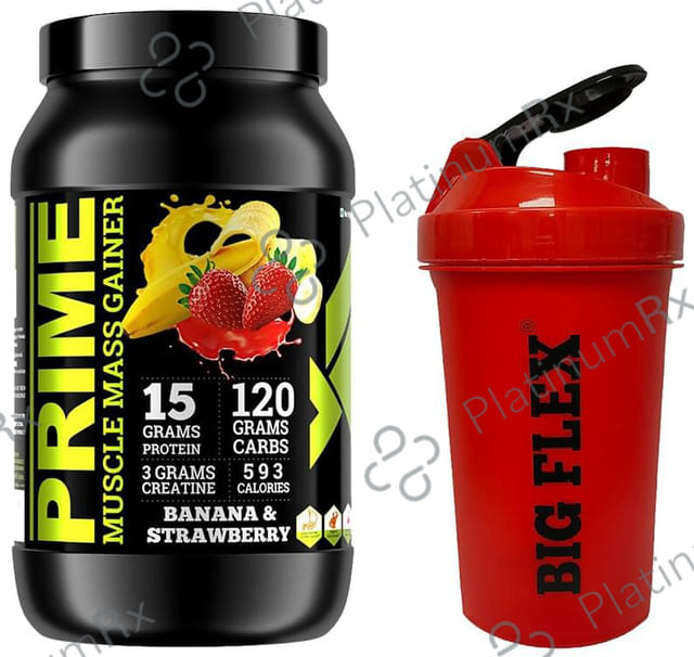Big Flex Prime Muscle Mass Gainer with 700ml Shaker Free Banana Strawberry 1 kg