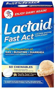 Lactaid Fast Act Lactase Enzyme Chewable Tablet Vanilla Twist 60 Chewable Tablet