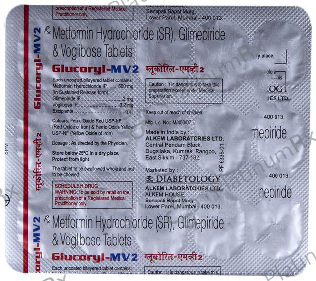 Glucoryl MV 2/500/0.2mg Tablet SR 15s