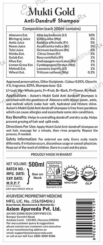 Axiom Mukti Gold Anti-Dandruff Shampoo with Aloevera