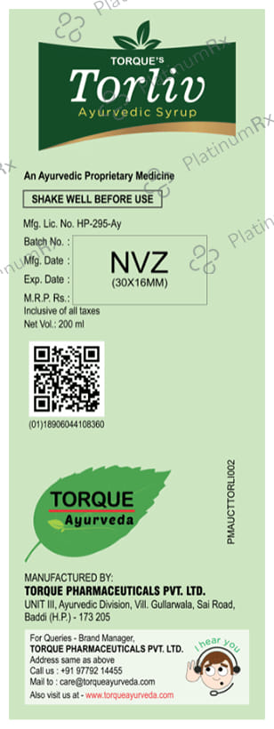 Torque's Torliv Ayurvedic Syrup (200ml Each) 1 Bottle