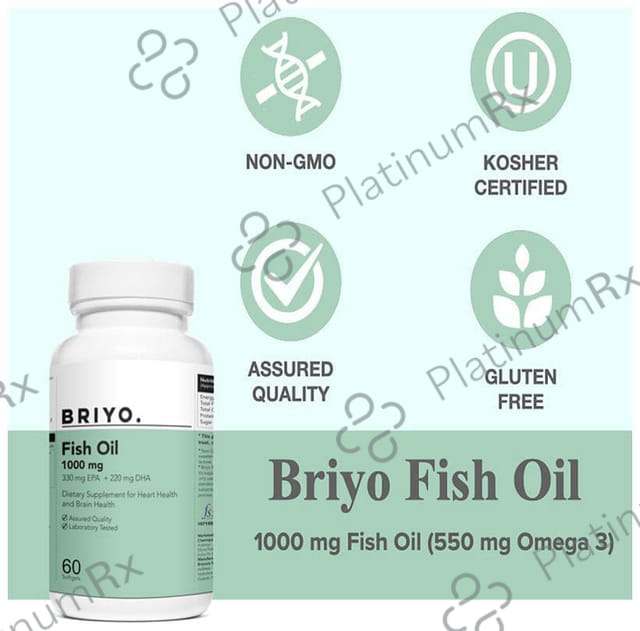 Briyo Fish Oil 1000mg, 330mg EPA 22mg DHA Softgel for Heart and Brain Health