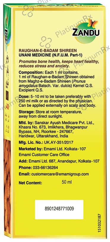 Zandu Raughan E Badam Shireen Sweet Almond Oil 50ml