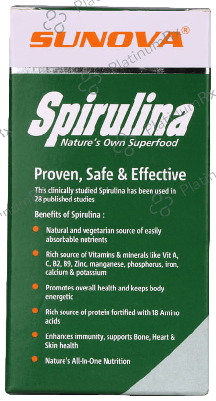 Sunova Organic Spirulina Capsule - For Energy, Stamina, Muscle Strength, Antioxidant Support & Bone Health