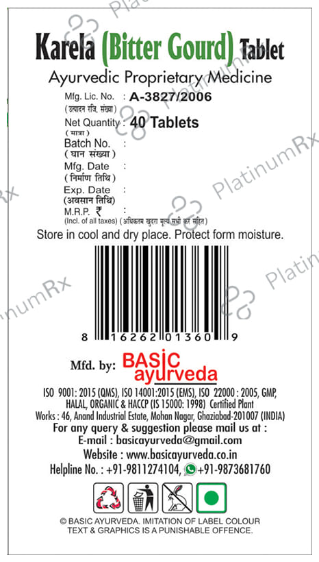 Basic Ayurveda Karela (Bitter Gourd) Tablet