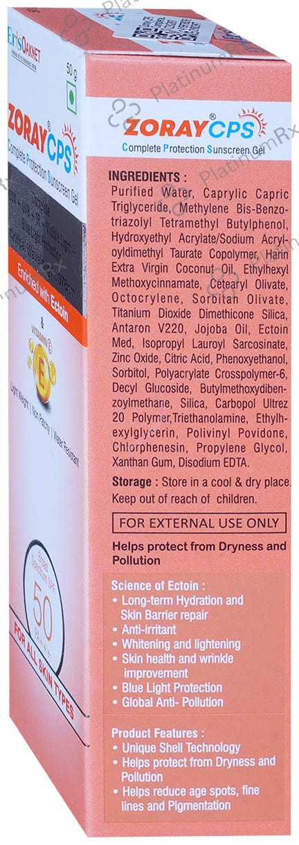 Zoray CPS Complete Protection Sunscreen SPF 50 PA+++ Gel 50gm