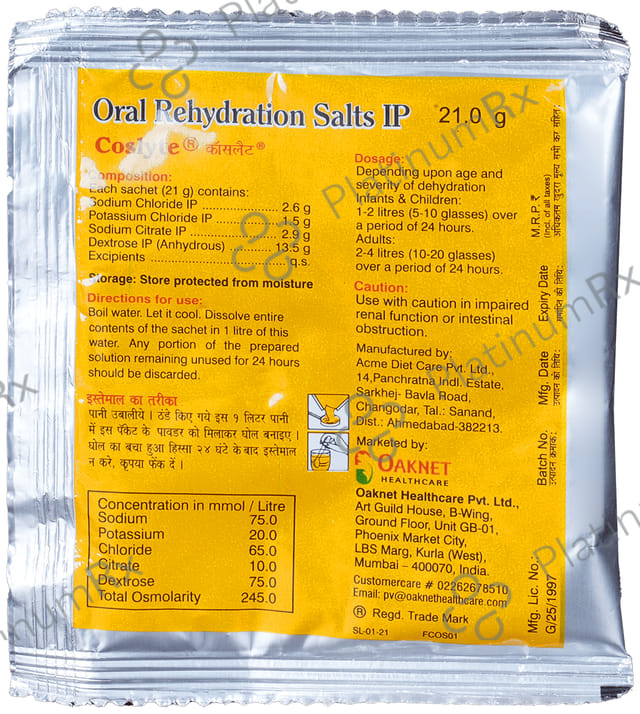 Coslyte Powder with Electrolytes - For Oral Rehydration Therapy 21 Powder